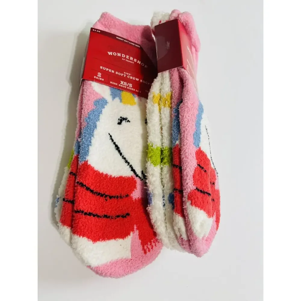 Girl's XS/S (11-1) Unicorn Hearts‎ Cozy Crew Socks Pink (4 Pairs Total) NEW
